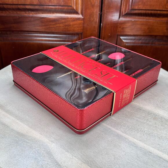 Glitz & Glam 11-Piece Full Face Brush Set Red Rhinestone Handles + Sponges NEW - Picture 2 of 16